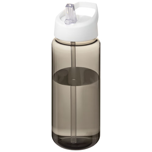 Bouteille de sport à personnaliser de 600 ml H2O Active® Octave Tritan™ Charbon et Blanc